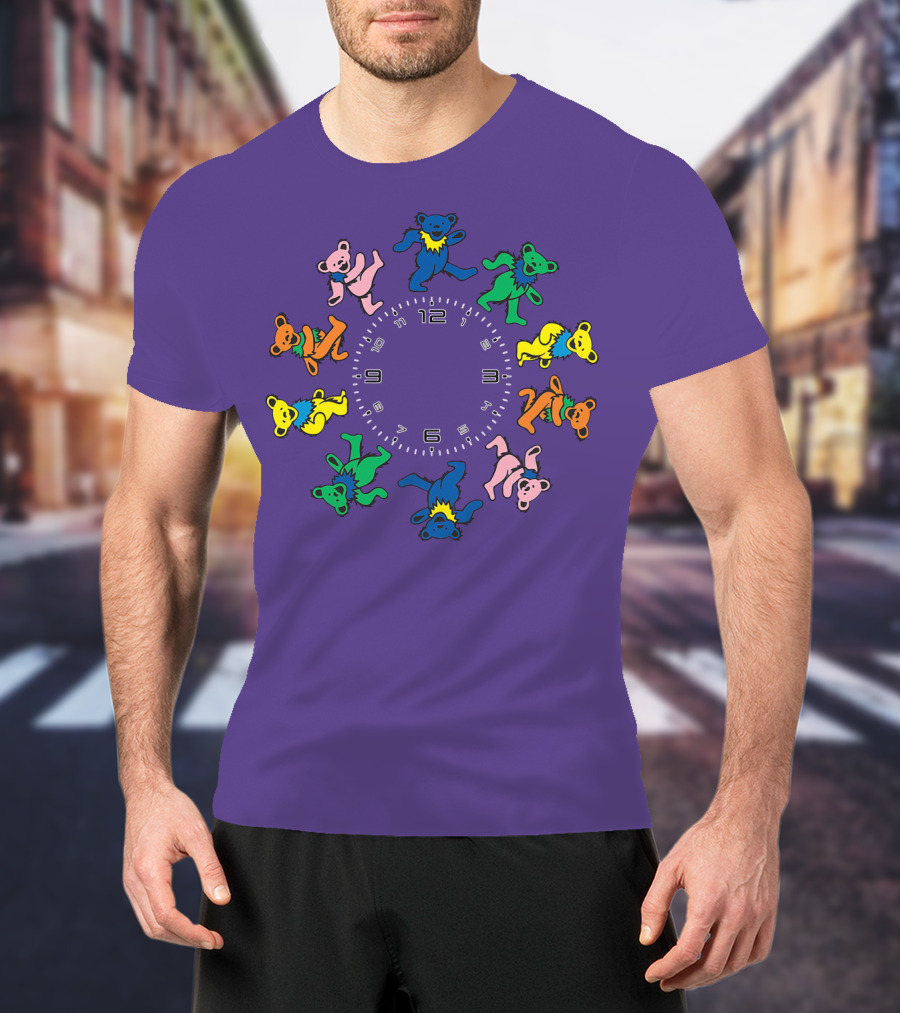 The Grateful Bear Colorful Dancing Bears Around Clock T-Shirt