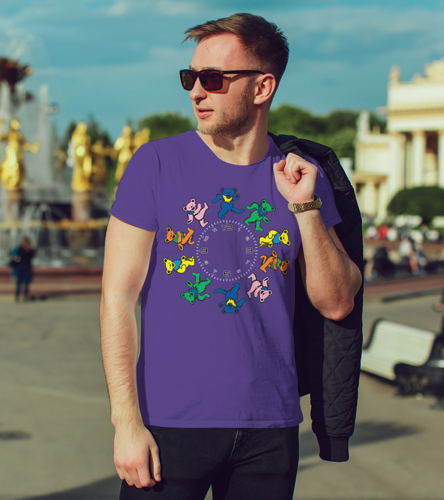 The Grateful Bear Colorful Dancing Bears Around Clock T-Shirt
