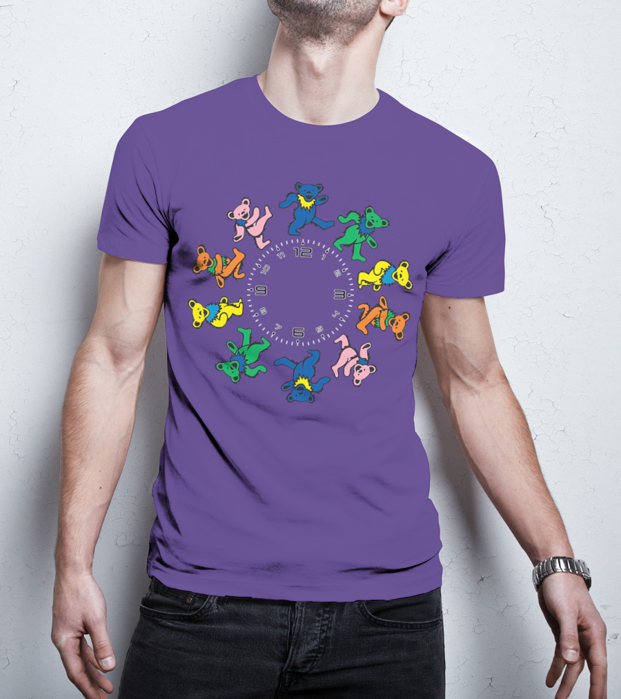 The Grateful Bear Colorful Dancing Bears Around Clock T-Shirt