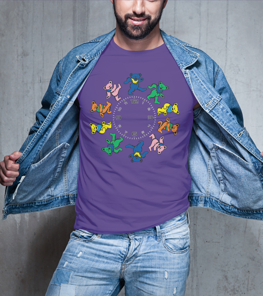The Grateful Bear Colorful Dancing Bears Around Clock T-Shirt