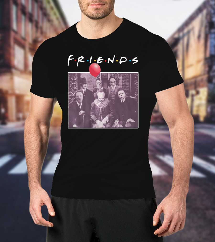 Horror Movie Characters Iconic Friends TV Show Parody Featuring Red Balloon T-Shirt