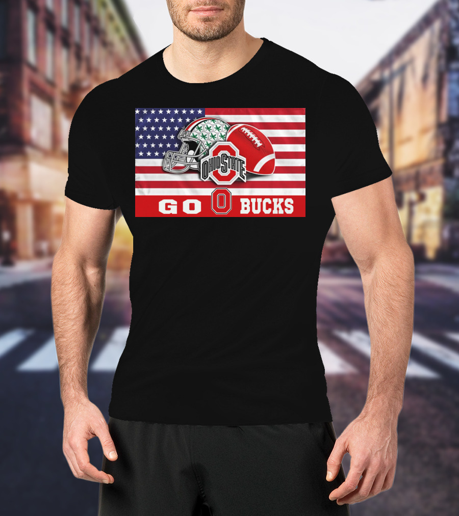 Ohio State Buckeyes Go Bucks American Flag Football Helmet T-Shirt