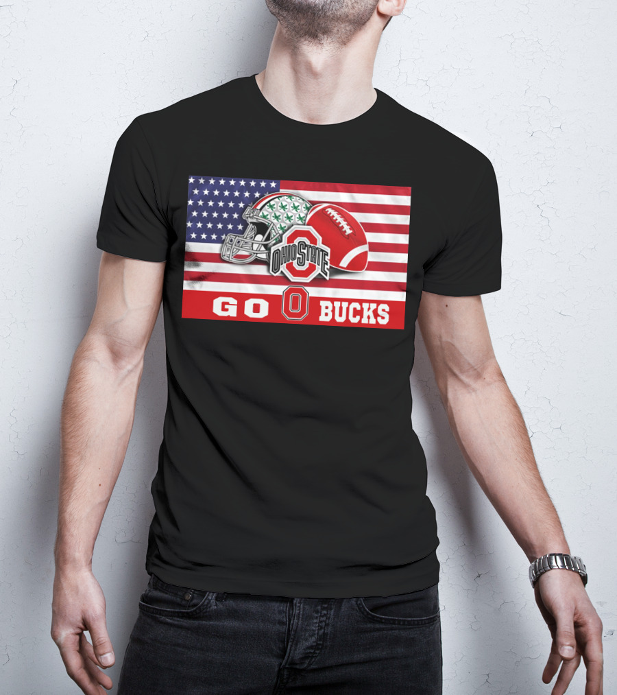 Ohio State Buckeyes Go Bucks American Flag Football Helmet T-Shirt