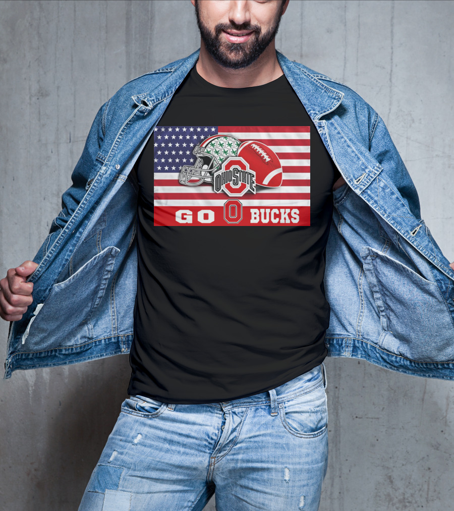 Ohio State Buckeyes Go Bucks American Flag Football Helmet T-Shirt