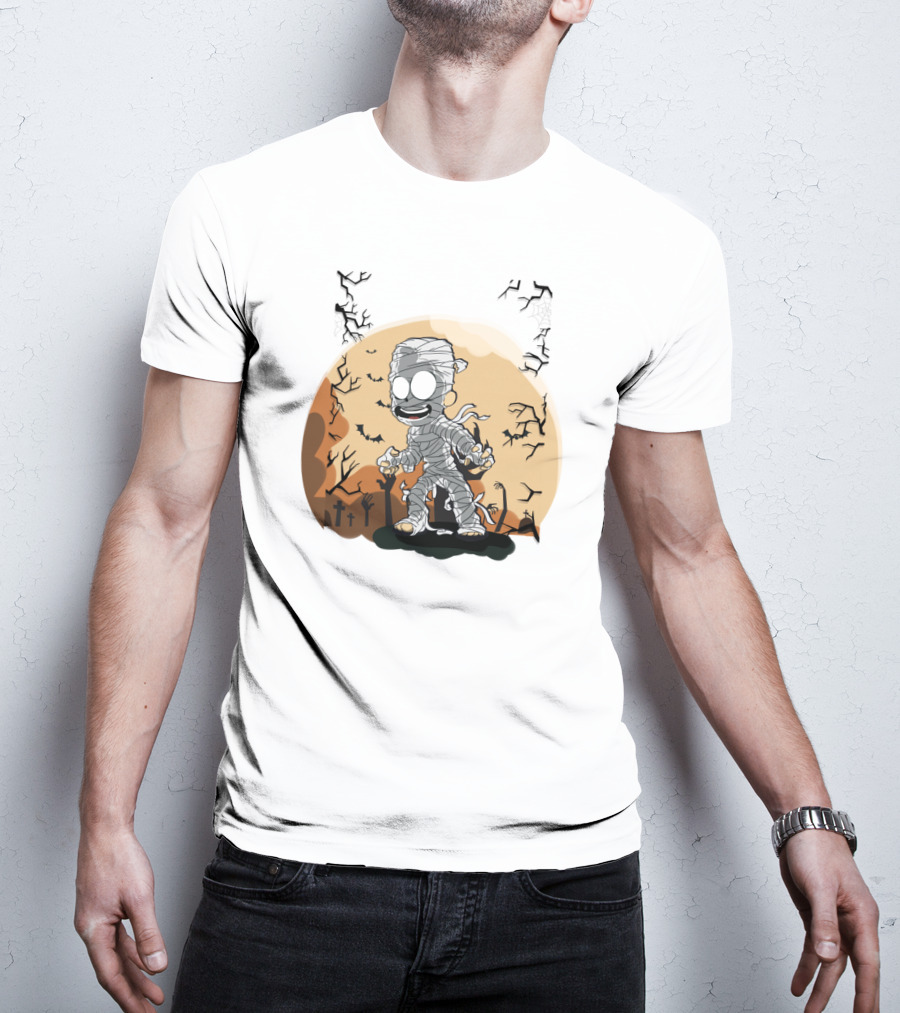 Halloween Zombies Mummy With Moon Tombs And Spooky Trees T-Shirt