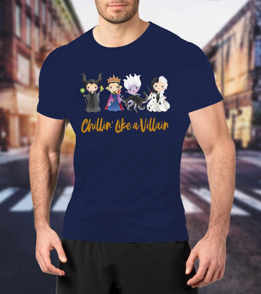 Disney Chillin' Like A Villain Maleficent Evil Queen Ursula Cruella Characters T-Shirt