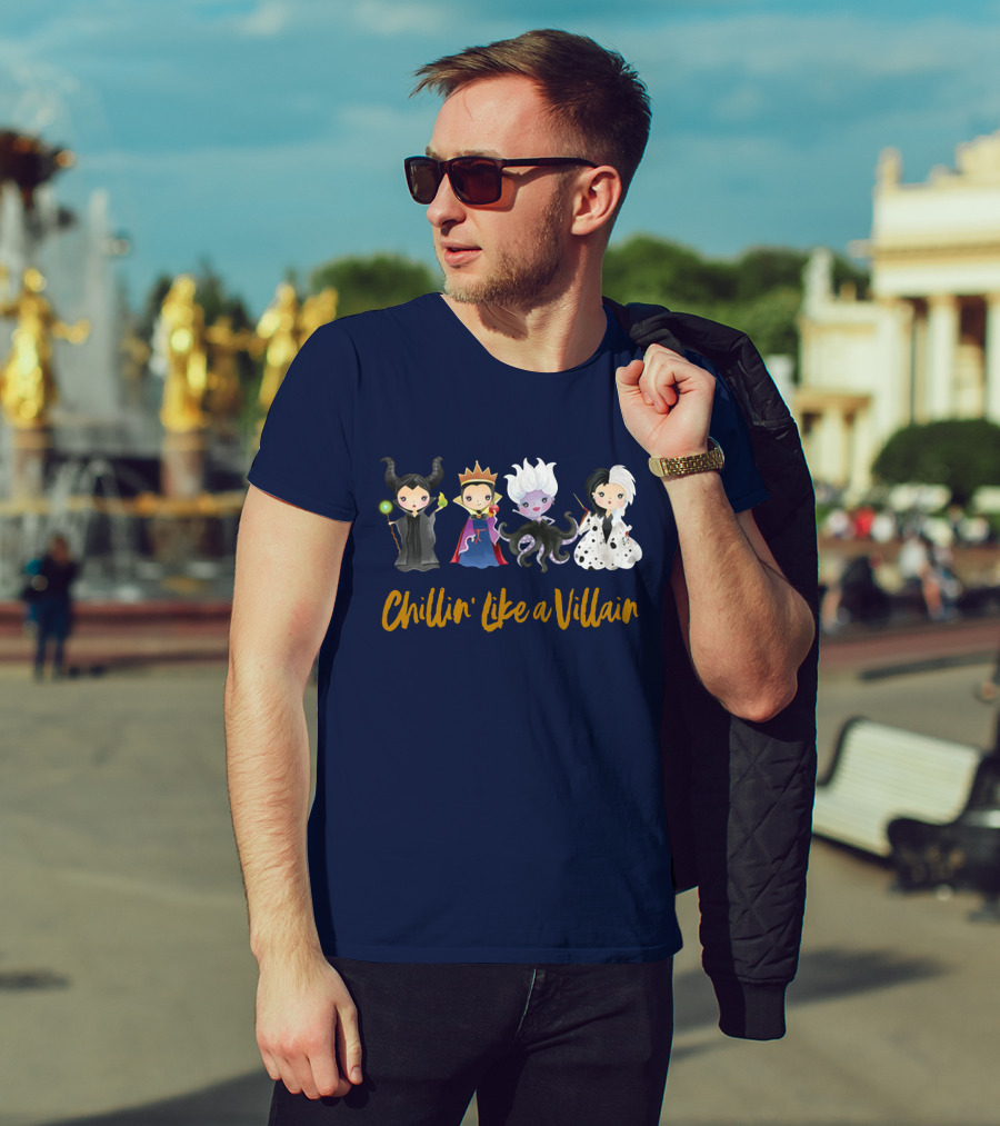 Disney Chillin' Like A Villain Maleficent Evil Queen Ursula Cruella Characters T-Shirt