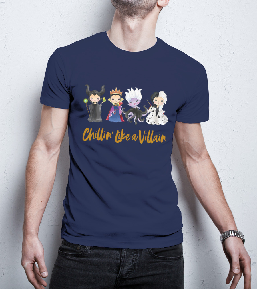 Disney Chillin' Like A Villain Maleficent Evil Queen Ursula Cruella Characters T-Shirt