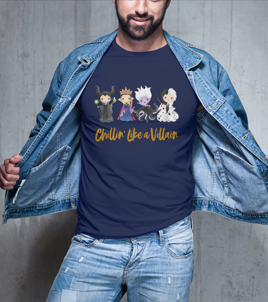 Disney Chillin' Like A Villain Maleficent Evil Queen Ursula Cruella Characters T-Shirt