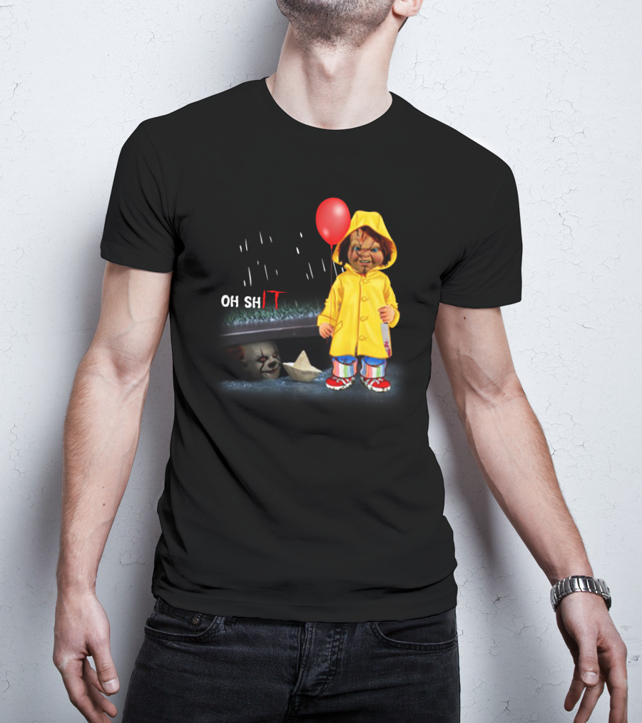 Pennywise And Chucky Oh ShIT Red Balloon Yellow Raincoat Storm Drain T-Shirt