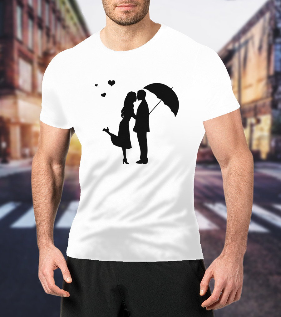 Couple Romantic Umbrella Hearts T-Shirt