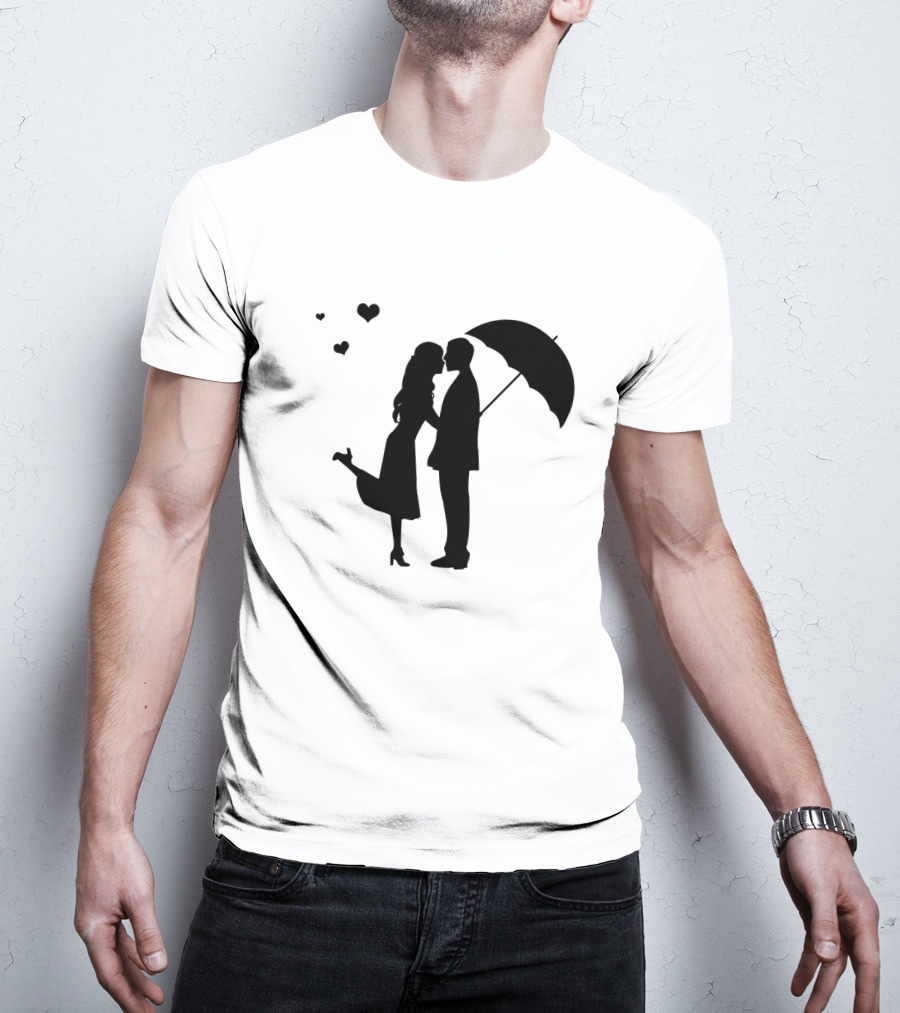 Couple Romantic Umbrella Hearts T-Shirt