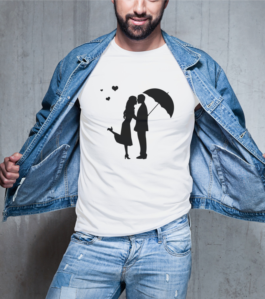 Couple Romantic Umbrella Hearts T-Shirt