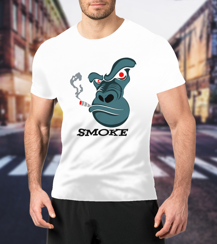 Smoke Kong Smoking Gorilla Icon With Angry Red Eyes T-Shirt