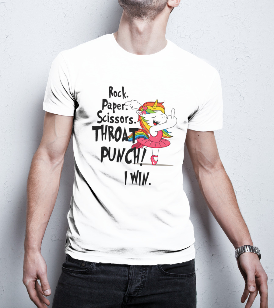 Unicorn Ballet Rock Paper Scissors Throat Punch I Win T-Shirt