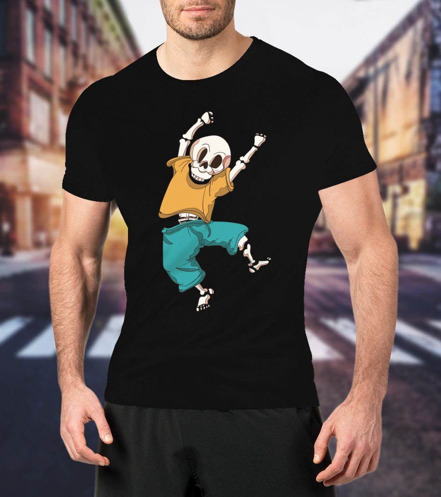 Joyful Hand Drawn Skeleton In Casual T-Shirt