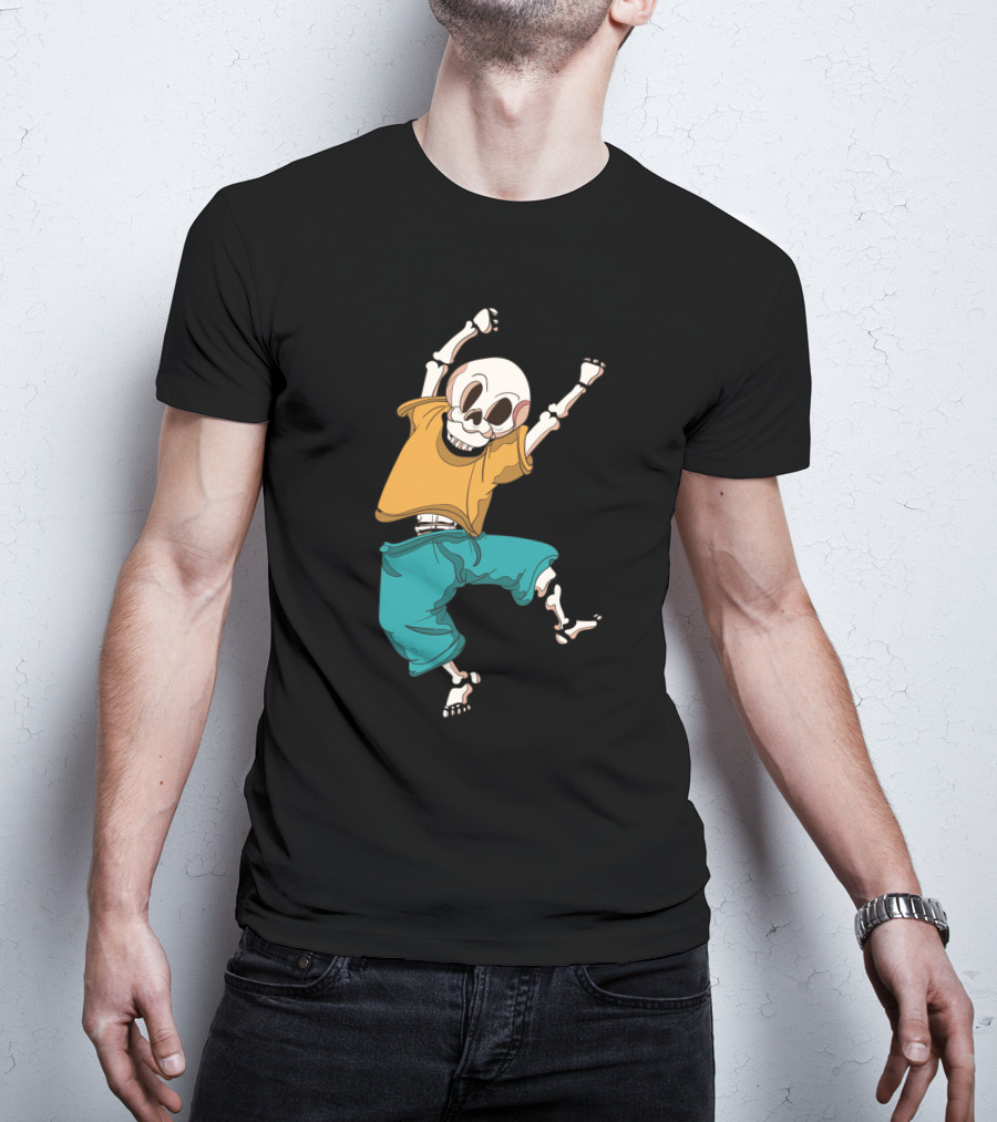 Joyful Hand Drawn Skeleton In Casual T-Shirt
