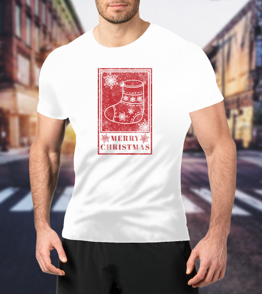 Merry Christmas Red Sock Post Stamp T-Shirt