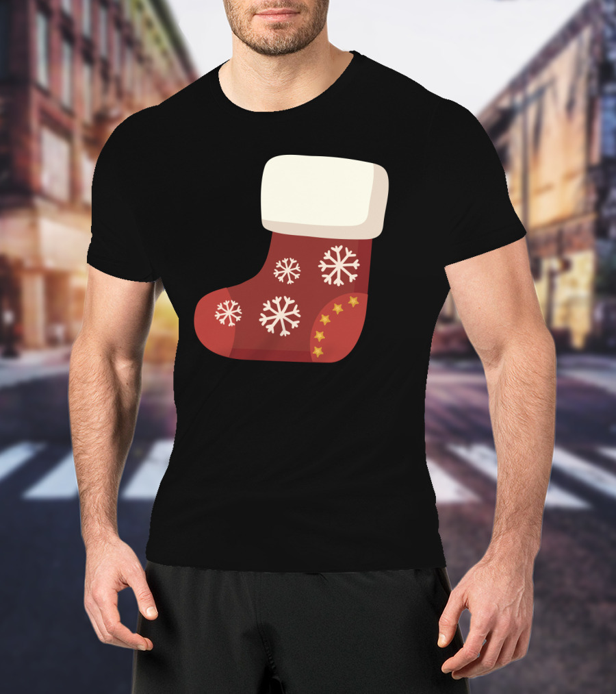 Sock Christmas Stocking With Snowflakes And Stars T-Shirt