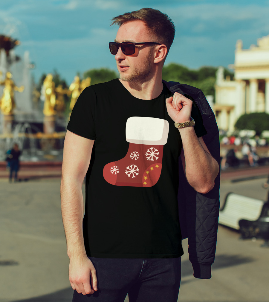 Sock Christmas Stocking With Snowflakes And Stars T-Shirt