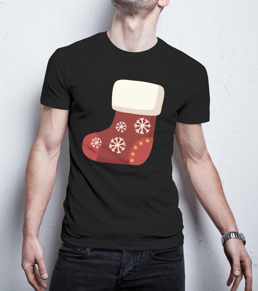 Sock Christmas Stocking With Snowflakes And Stars T-Shirt