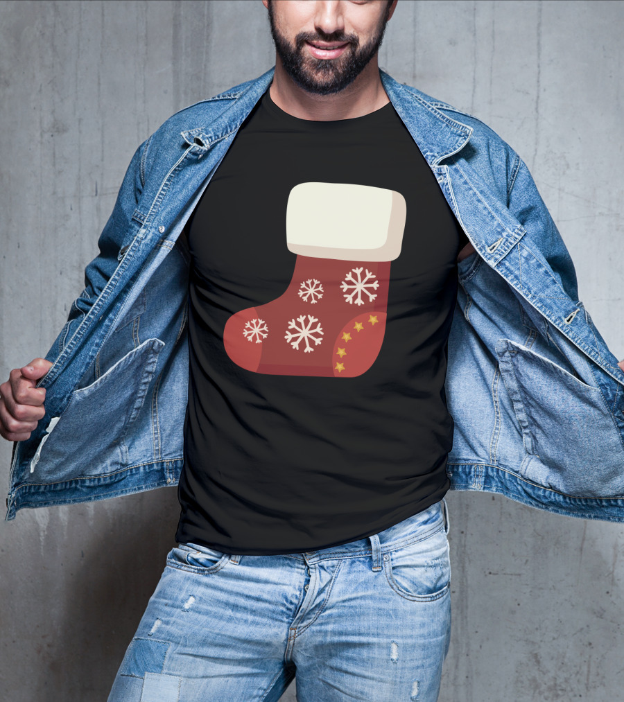 Sock Christmas Stocking With Snowflakes And Stars T-Shirt