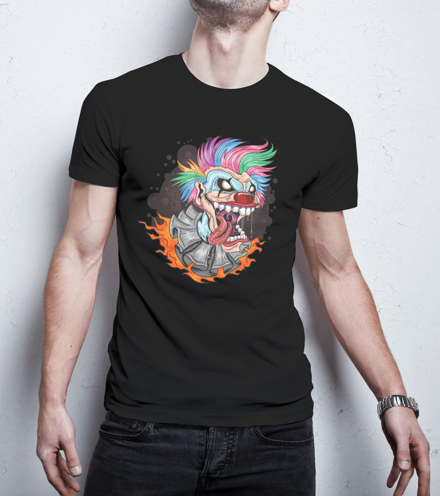 Clown Joker Smile With Unicorn Hair And Fiery Collar T-Shirt