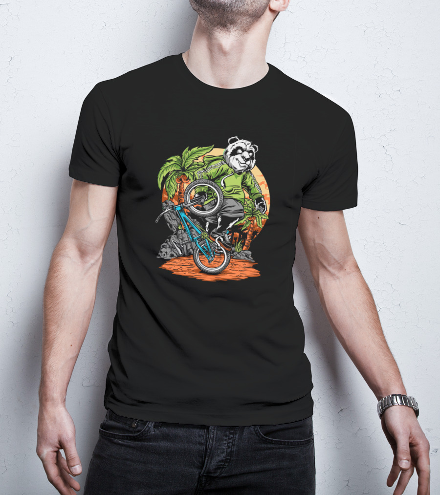 Panda Performs Bicycle Stunt In Tropical Setting T-Shirt