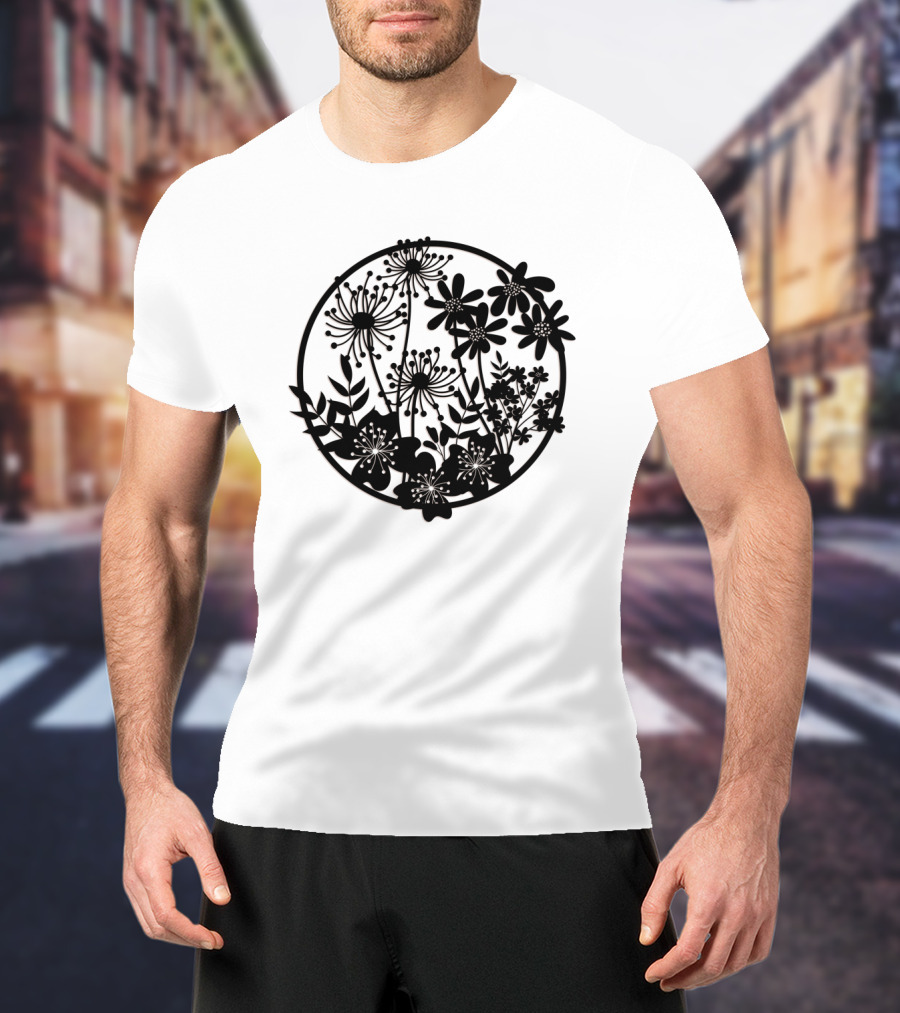 Flower Fresh Three Dimensional Silhouette Blossom Mandala T-Shirt