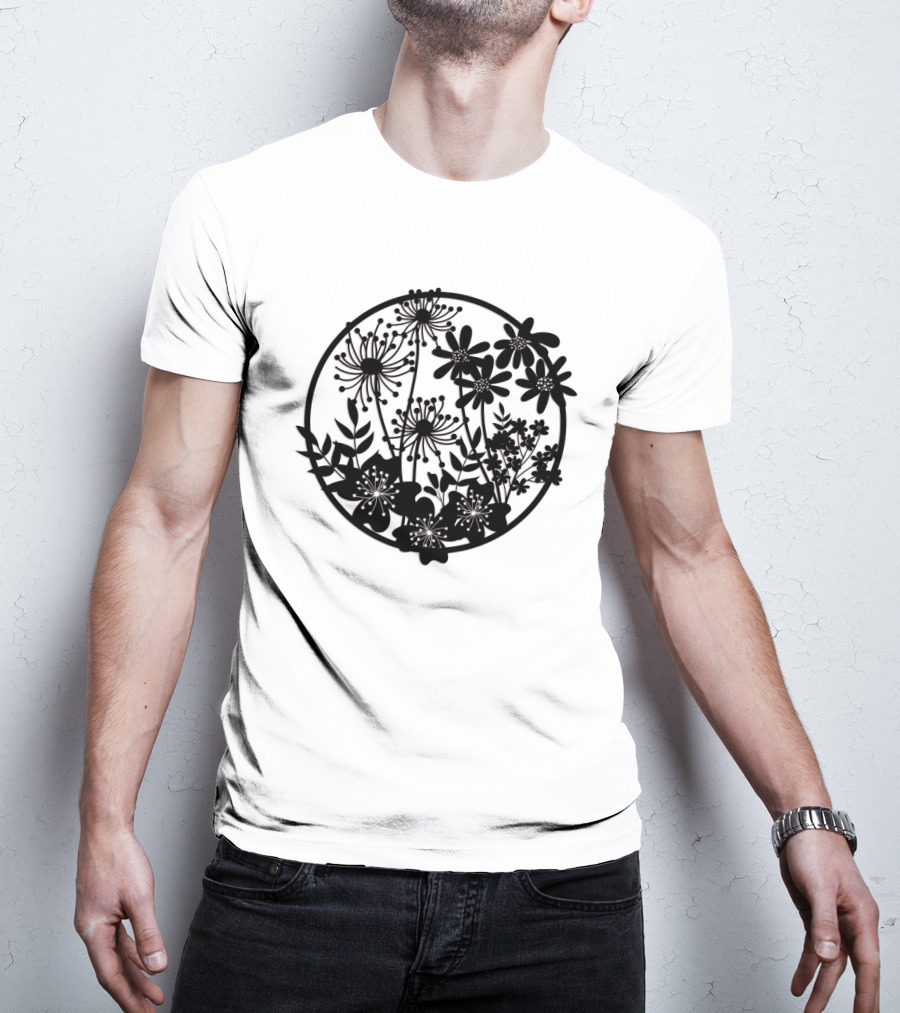 Flower Fresh Three Dimensional Silhouette Blossom Mandala T-Shirt