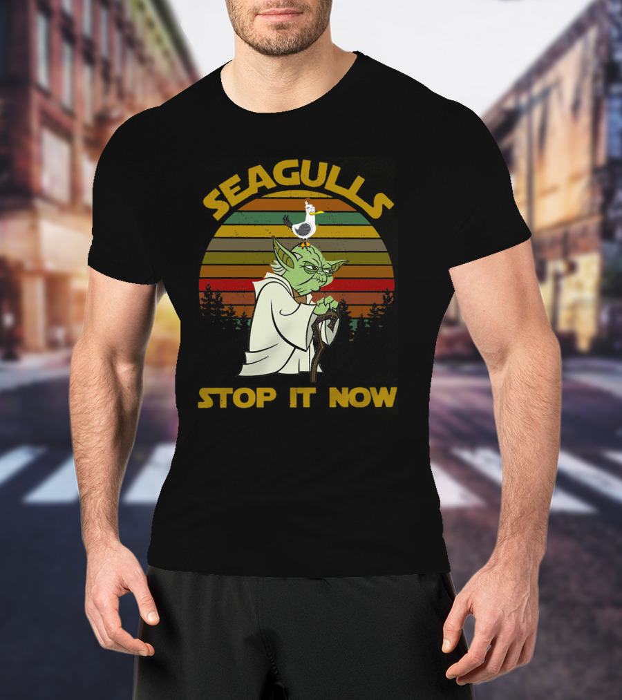 Yoda Seagulls Stop It Now Star Wars Retro Forest T-Shirt