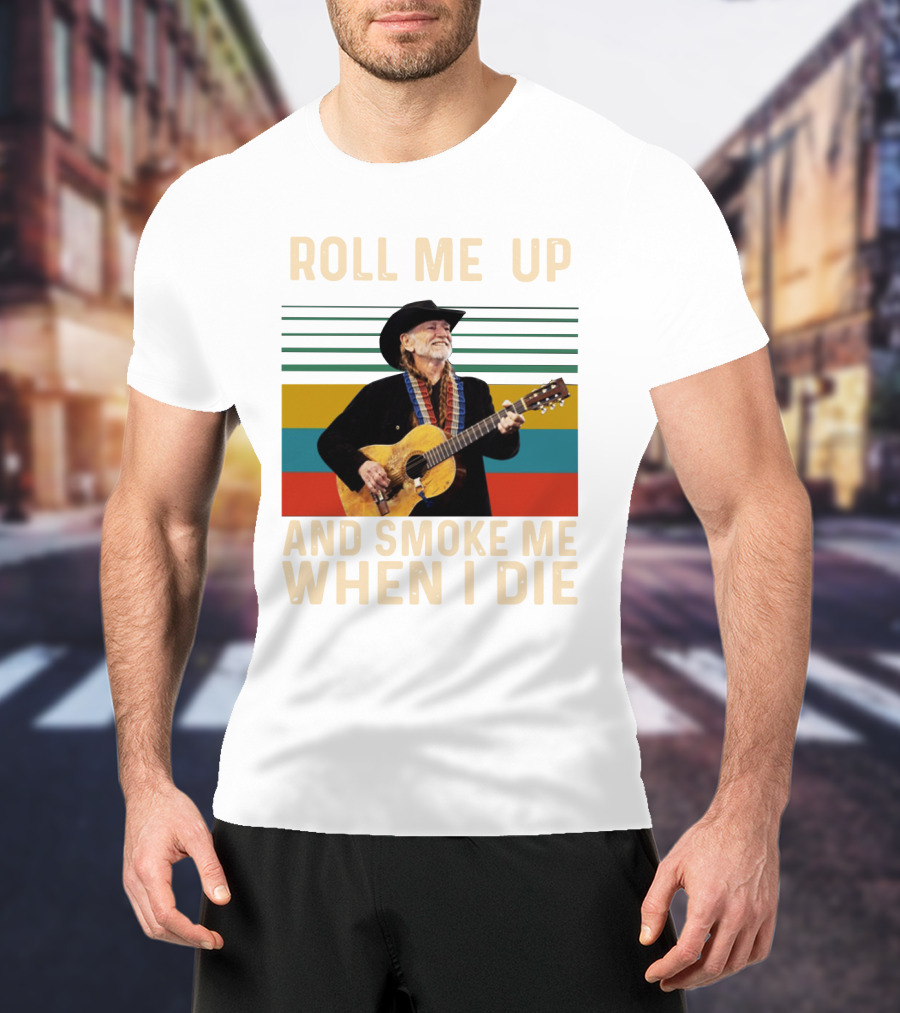 Roll Me Up And Smoke Me When I Die Cowboy Guitar Vintage Stripes T-Shirt