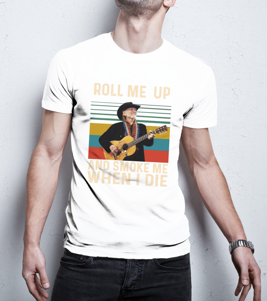 Roll Me Up And Smoke Me When I Die Cowboy Guitar Vintage Stripes T-Shirt