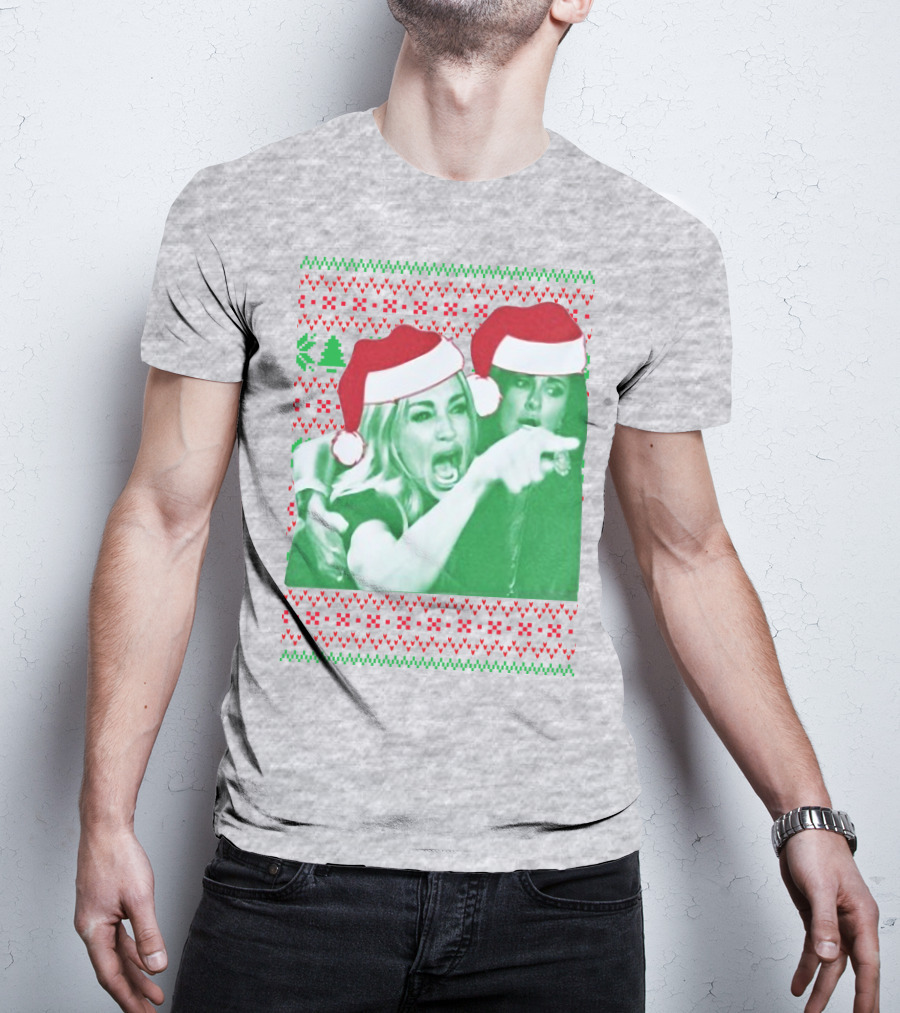 Woman Yelling At Cat Meme Christmas Santa Hats Raglan T-Shirt
