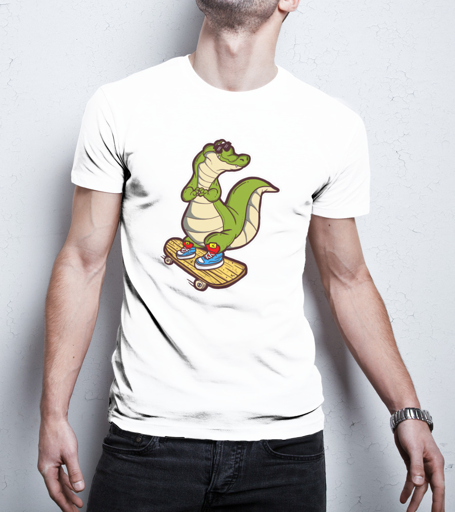Crocodile Skates On Skateboard With Sneakers And Sunglasses T-Shirt