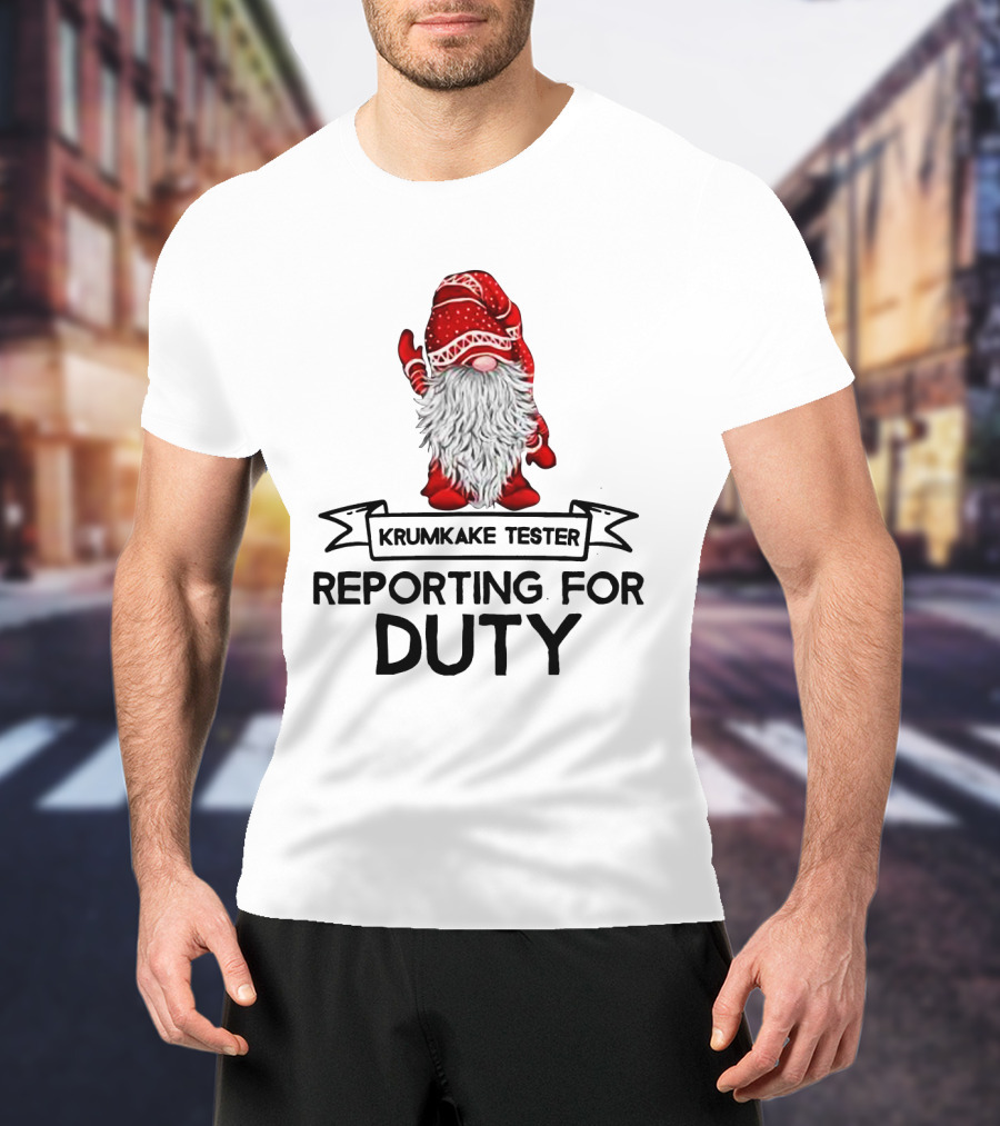 Krumkake Tester Reporting For Duty Christmas Gnome Festive Red Hat T-Shirt