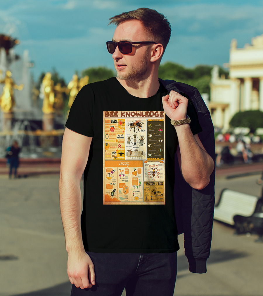 Bee Knowledge 25000 Species Pollinators Life Cycle Honey Production Mystery Of Bees T-Shirt