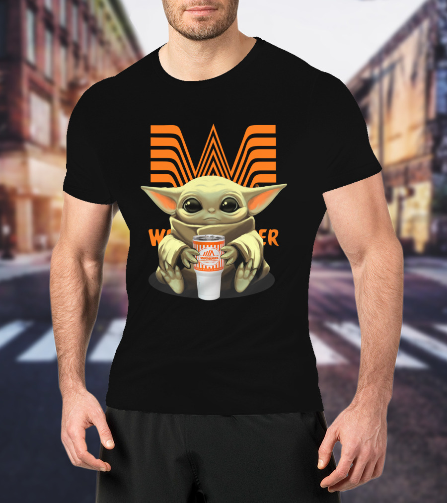 Baby Yoda Holding Whataburger Cup With Iconic Whataburger T-Shirt