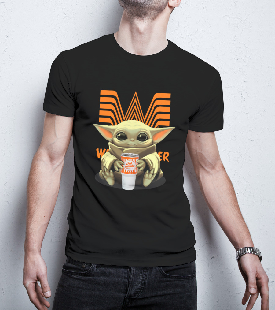 Baby Yoda Holding Whataburger Cup With Iconic Whataburger T-Shirt
