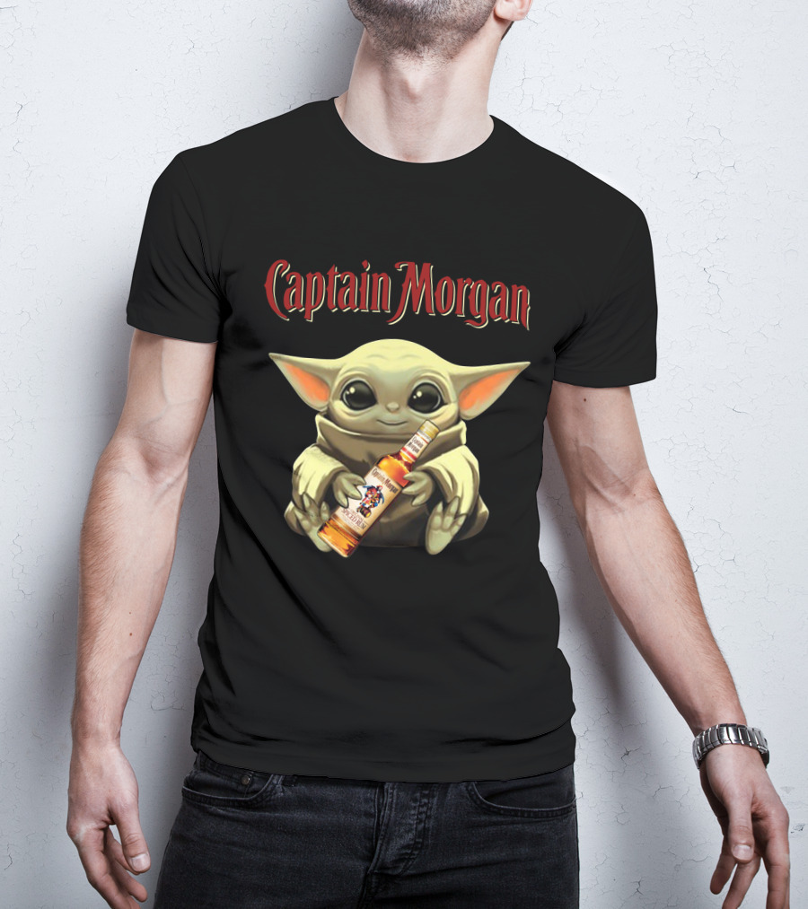 Captain Morgan Baby Yoda Holding Rum Bottle T-Shirt