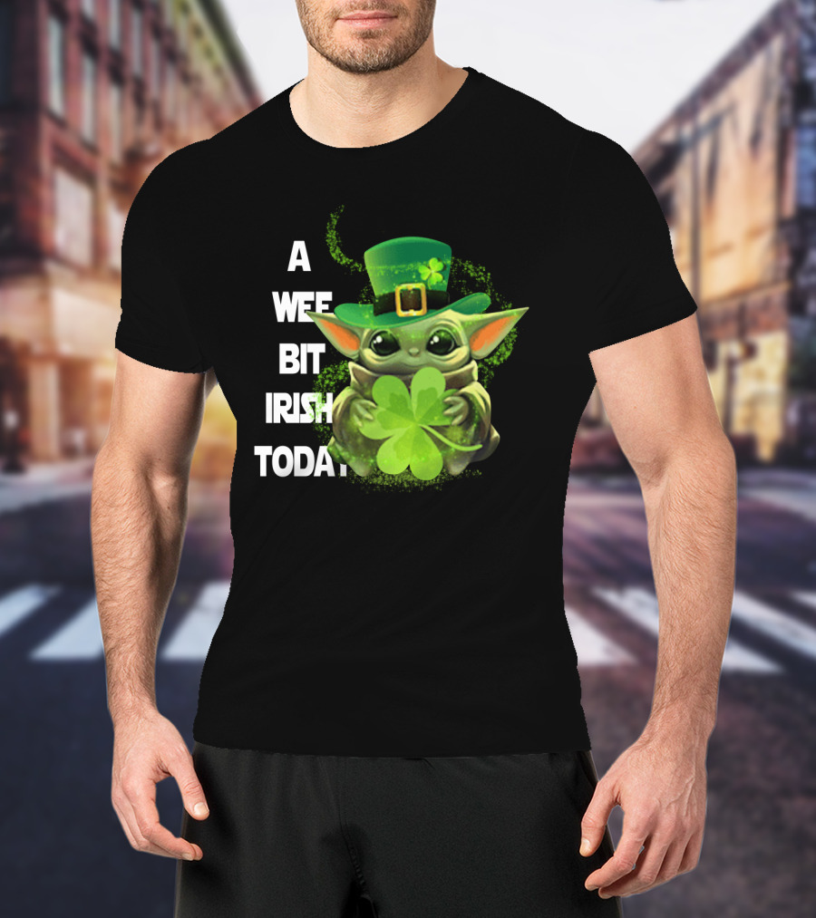 Baby Yoda A Wee Bit Irish Today Shamrock Fedora T-Shirt