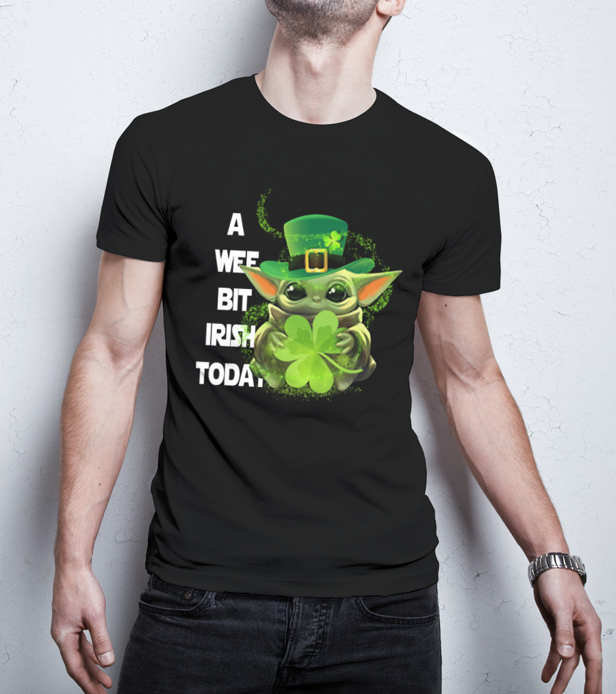 Baby Yoda A Wee Bit Irish Today Shamrock Fedora T-Shirt