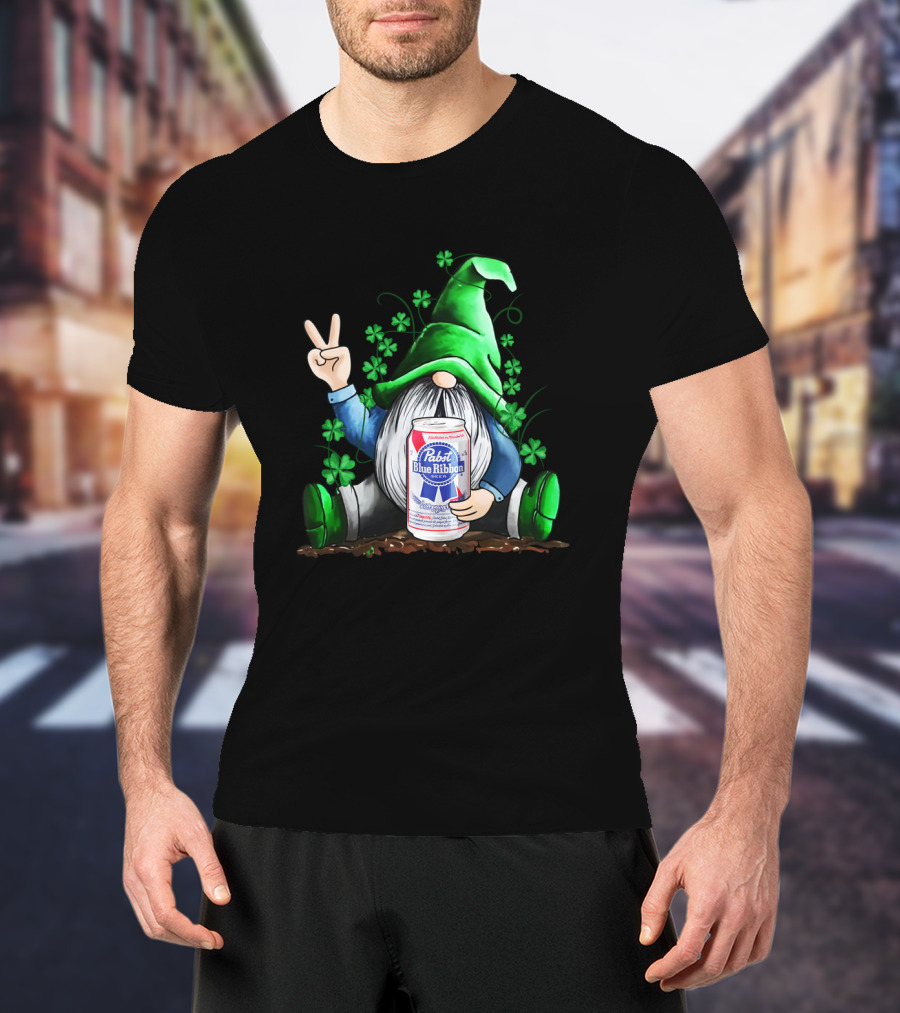 Pabst Blue Ribbon Irish Gnome St Patrick's Day Shamrocks T-Shirt