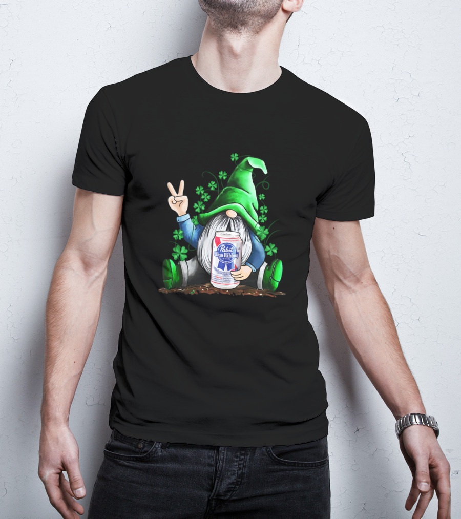 Pabst Blue Ribbon Irish Gnome St Patrick's Day Shamrocks T-Shirt