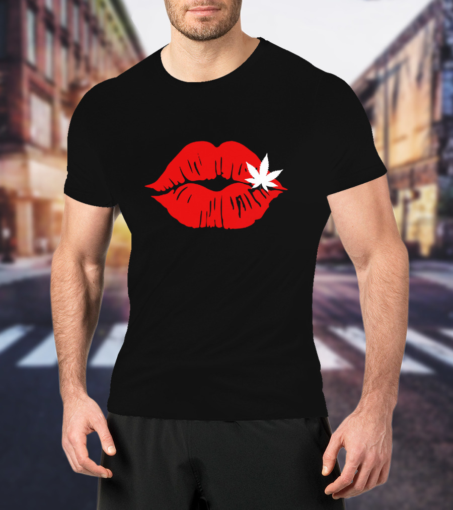 Red Lips Cannabis Weed Leaf T-Shirt