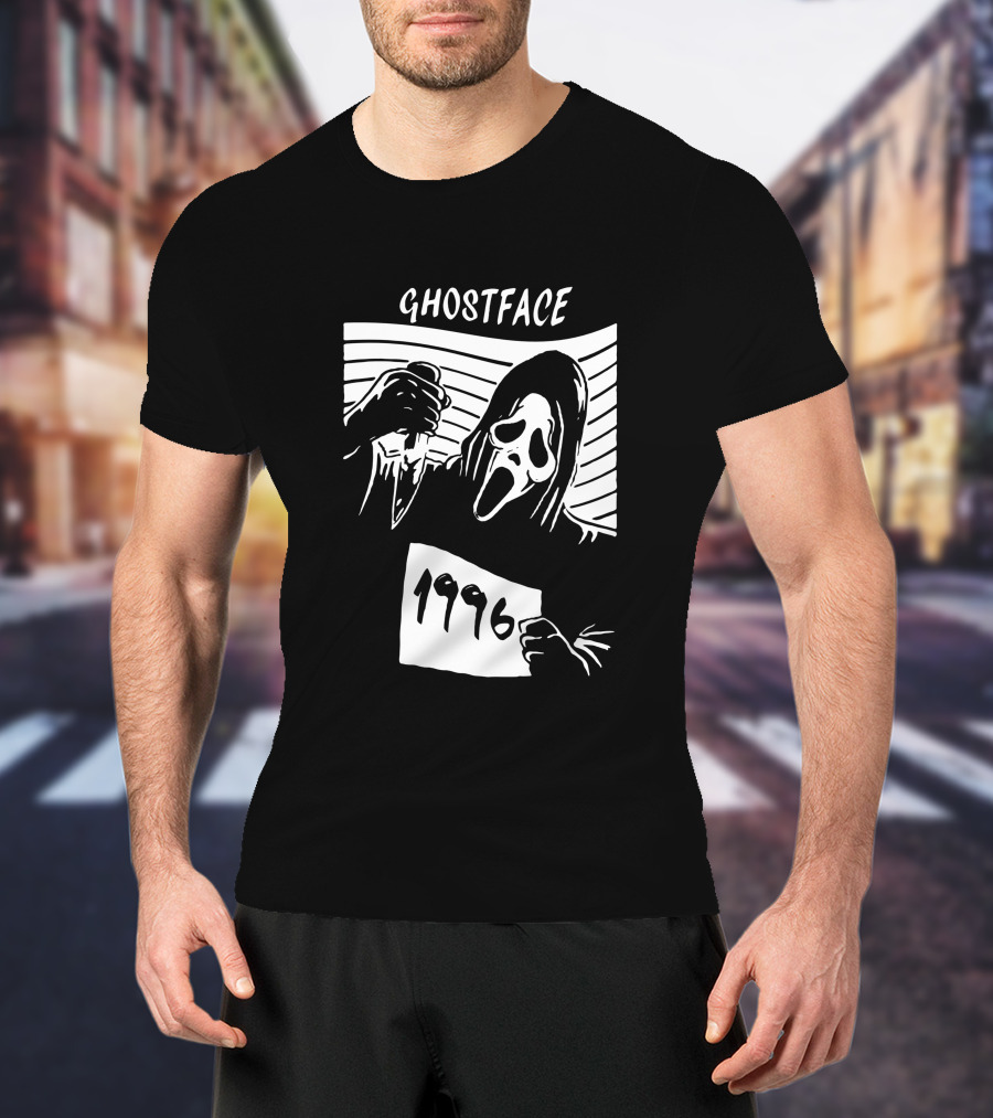 Ghostface 1996 Classic Movie Icon With Knife And Hooded Mask T-Shirt