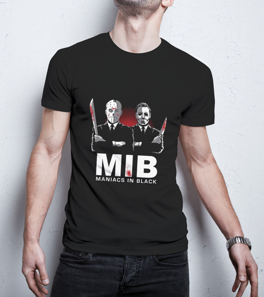 MIB Maniacs In Black Jason Voorhees Michael Myers Horror Crossover T-Shirt