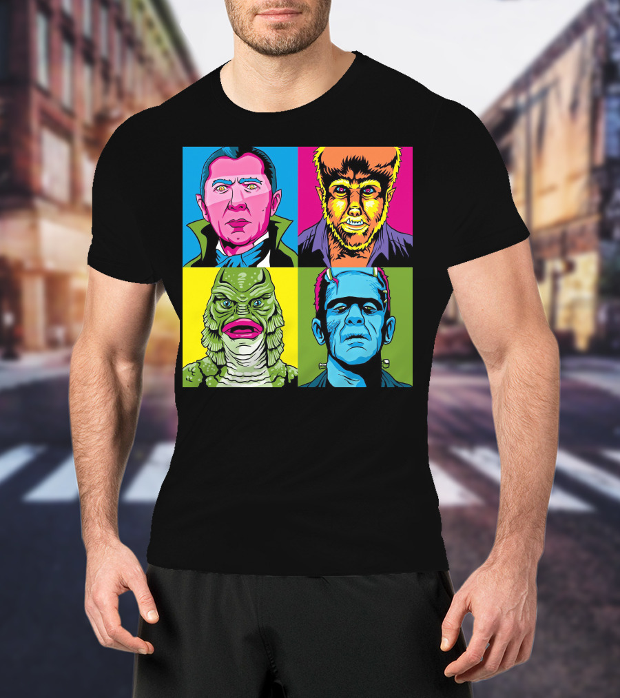 Dracula Frankenstein Wolfman Creature Horror Pop Art Icons T-Shirt
