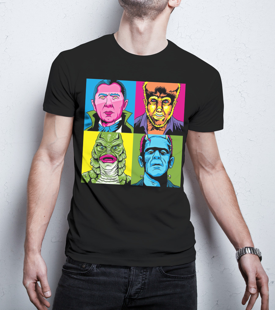 Dracula Frankenstein Wolfman Creature Horror Pop Art Icons T-Shirt