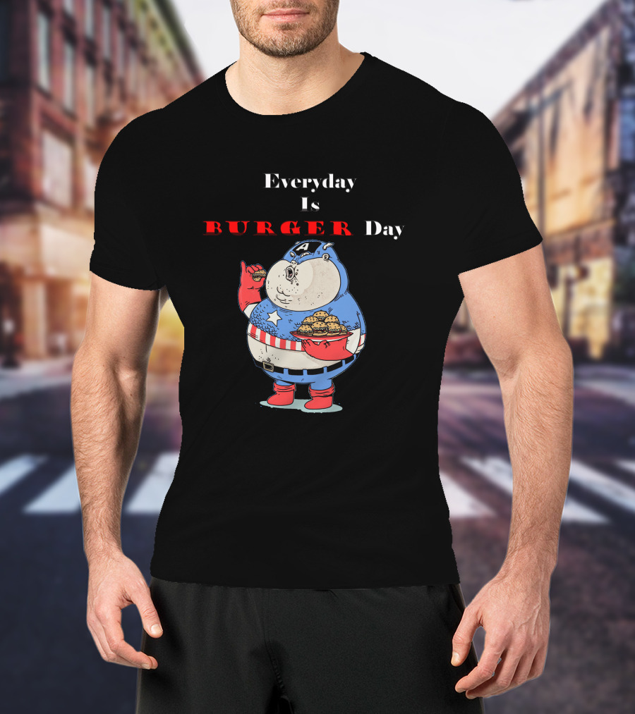 Everyday Is Burger Day Fat Captain America T-Shirt